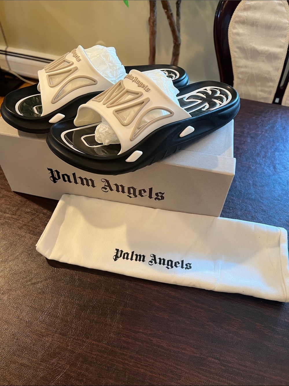Palm Angels Kids Two-Tone Black & White Slide Sandals